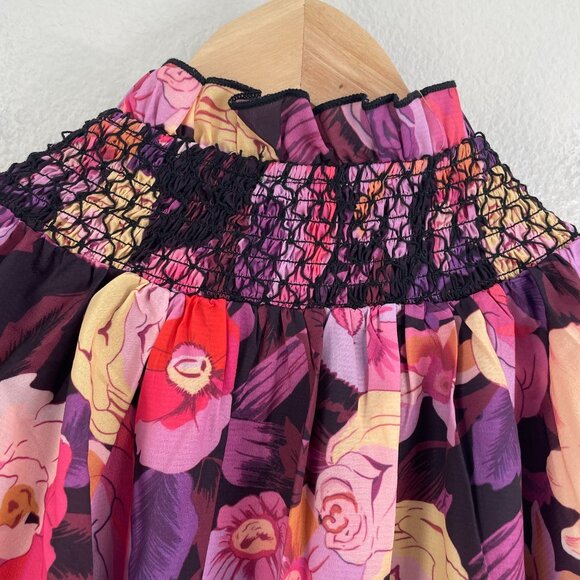 NEW Jodifl Womens Small Floral High Smocked Neck Long Sleeve Blouse Shirt - Picture 13 of 13